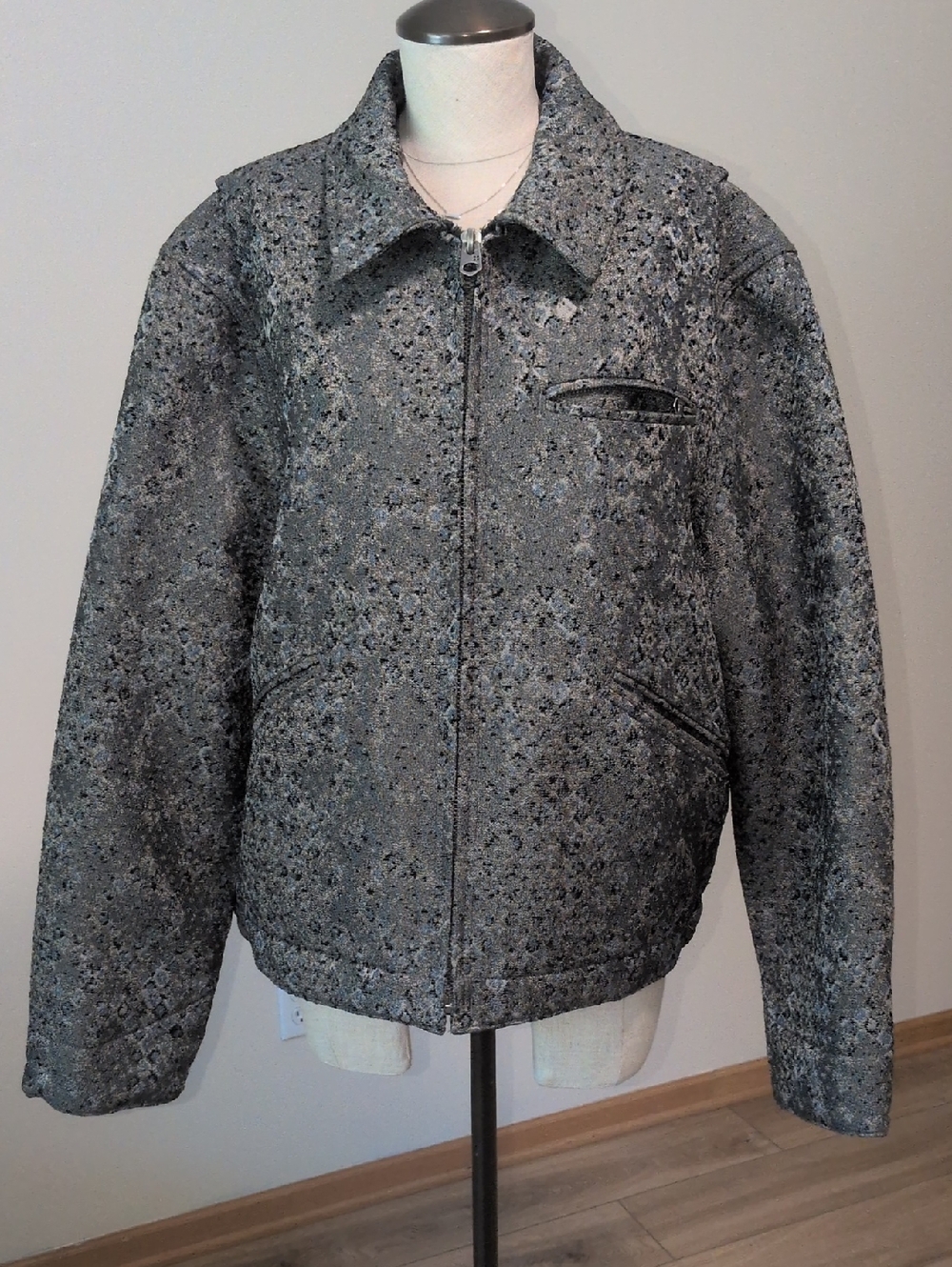 Zara Lg Men's Gray Textured Zip-Front Bomber Jacket